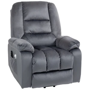 HOMCOM Lift Chair, Quick Assembly, Electric Riser and Recliner Chair with Vibration Massage, Heat, Side Pockets, Grey