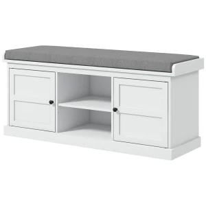 HOMCOM Shoe Bench with Seat, Shoe Storage Bench with Cushion, 2 Cabinets and Adjustable Shelf for Entryway, Hallway, Living Room, Bedroom, White