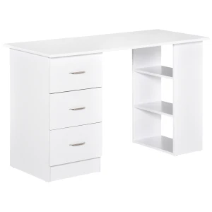 HOMCOM 120cm Computer Desk Writing Table PC Workstation Study Laptop Stationery w/ 3 Shelf & Drawers White
