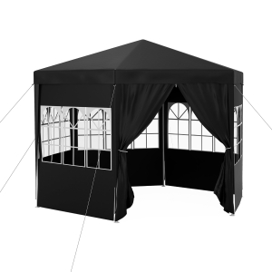 Outsunny 4m Hexagonal Gazebo Canopy Party Tent, Includes 6 Removable Side Walls for Outdoor Events, with Windows and Doors, Black