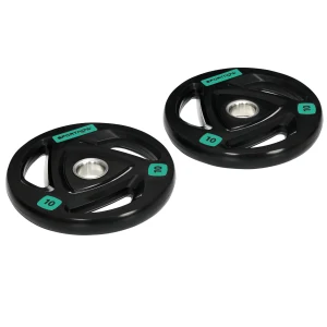 SPORTNOW Tri-Grip Olympic Barbell Set Rubber Coated Weight Plates for Strength Training, 2 x 10kg, Black
