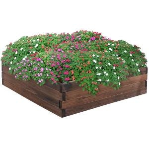 Outsunny Raised Garden Bed Wooden Planter Box for Outdoor Patio Plant Flower Vegetable Growing, 80L x 80W x 22.5H cm