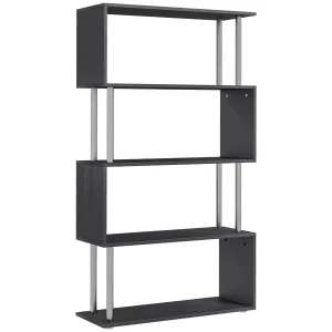 HOMCOM S-Shaped Bookcase, Contemporary Wooden Bookshelf Dividers, Spacious Storage Display Unit, Elegant Black, Ideal for Home and Office