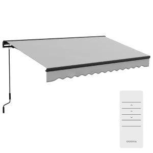 Outsunny 3.5 x 2.5m Aluminium Frame Electric Awning, Retractable Awning Sun Canopies for Patio Door Window, Light Grey