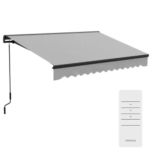Outsunny 3 x 2m Aluminium Frame Electric Awning, Retractable Awning Sun Canopies for Patio Door Window, Light Grey
