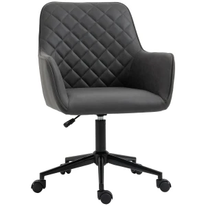 Vinsetto Swivel Office Chair, Leather-Feel Fabric, Home Study Leisure Chair with Wheels, Grey