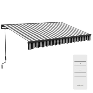 Outsunny 3.5 x 2.5m Aluminium Frame Electric Awning, Retractable Awning Sun Canopies for Patio Door Window, Grey and White