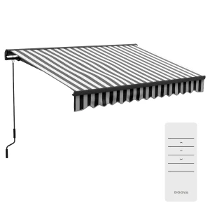 Outsunny 3 x 2m Aluminium Frame Electric Awning, Retractable Awning Sun Canopies for Patio Door Window, Grey and White