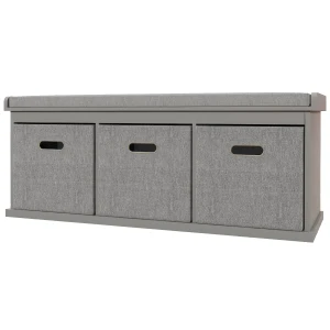 HOMCOM Shoe Bench with Seat, Shoe Storage Bench with Cushion and 3 Fabric Drawers for Entryway, Hallway, Living Room, Bedroom, Grey