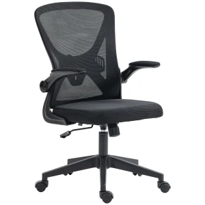 Vinsetto Task Desk Chair with Mesh, Lumbar Back Support, Adjustable Height, Flip-Up Arm, Swivel, Black