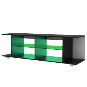 HOMCOM TV Stand, 145cm Modern TV Unit with Glass Shelves, RGB LED Light for 32 40 43 50 52 55 60 inch 4k TV, Black