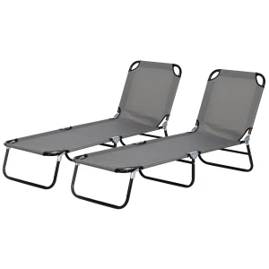Outsunny Patio Sun Lounger with 5-Position Adjustable Backrest, Weather-Resistant Oxford Fabric, Grey