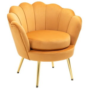 HOMCOM Poltrona a Conchiglia, Poltroncina Vintage, Poltroncina da Camera e Salotto, Design Elegante, con Schienale Alto, 76x67x74cm, Giallo