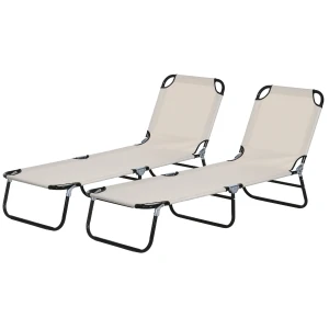Outsunny Adjustable Garden Sun Lounger with Five-Position Back, Cream White, Comfortable Outdoor Recliner