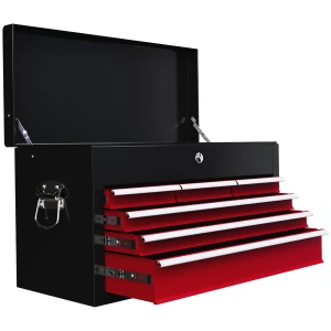 HOMCOM 6 Drawer Tool Chest, Lockable Metal Tool Box with Top Case, Ball Bearing Runners, Portable Toolbox, 600mm x 260mm x 340mm, Red