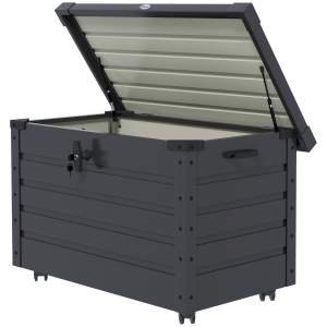 Outsunny Skrzynia ogrodowa do przechowywania na zewnątrz, pojemność 295 litrów, odporna na warunki atmosferyczne, 4 koła, 100 cm x 62 cm x 65 cm, Dunkelgrau