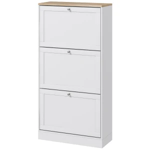 HOMCOM Shoe Cabinet with 3 Flip Drawers, Narrow Shoe Storage Cabinet for 18 Pairs, Freestanding Slim Shoe Rack for Entryway, Hallway, White