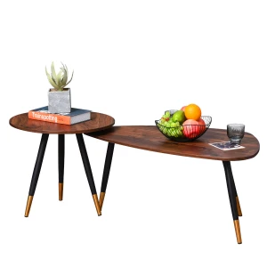 HOMCOM Vintage Nesting Tables, Set of 2, Triangle Side Tables, Decorative Occasional Stand, Tea Table for Living Room, Home Office, Walnut Finish.
