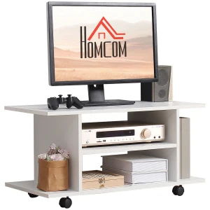 HOMCOM TV Stand W/ Shelves -White
