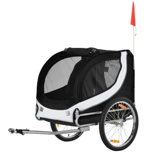 PawHut Rimorchio per Animali Domestici Pieghevole da Bicicletta, bianco e nero, 130x90x110cm