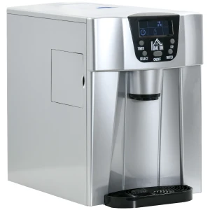 HOMCOM Ice Maker Machine and Water Dispenser, Counter Top Ice Cube Maker for Home w/3L Tank, Adjustable Cube Size,12kg in 24 Hrs, No Plumbing Required