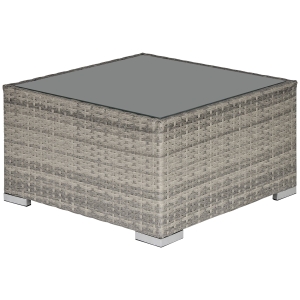 Outsunny Patio Wicker Coffee Table w/ Glass Top Furniture Suitable for Garden Backyard