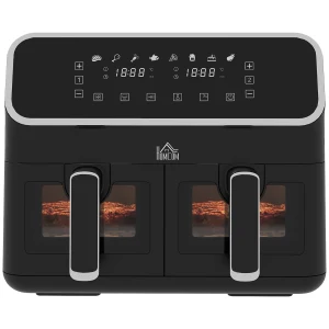 HOMCOM Dual Air Fryer, 8L Family Size Double Air Fryer Oven with 8-In-1 Presets, Smart Finish, Digital Display, Visual Window, Recipe, Timer for Oil Free & Low Fat Healthy Cooking, 2700W, Silver