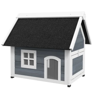 PawHutÂ Outdoor Cat House, Wooden Feral Cat Shelter Waterproof Hide House with Openable Asphalt Roof and Three Doors, 77Â xÂ 57.5Â xÂ 68cm,Â Grey