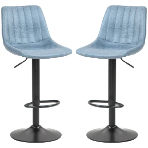 HOMCOM Adjustable Bar Stools Set of 2 Counter Height Barstools Dining Chairs 360Â° Swivel with Footrest for Home Pub, Blue