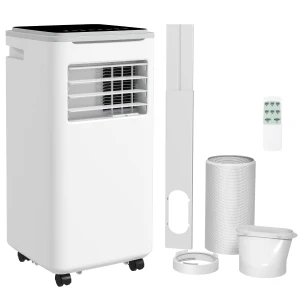 HOMCOM 9,000 BTU Portable Air Conditioner, Smart Home WiFi Compatible, Dehumidifier Cooling Fan for Room up to 20mÂ², with Remote, LED Display White