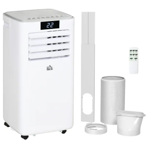 HOMCOM 10000 BTU Mobile Air Conditioner Portable AC Unit for Cooling Dehumidifying Ventilating with Remote Controller, LED Displa, White