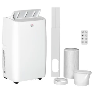 HOMCOM 12,000 BTU Portable Air Conditioner Dehumidifier Cooling Fan for Room up to 25mÂ², with Remote, LED Display, 24H Timer, Window Mount Kit, White