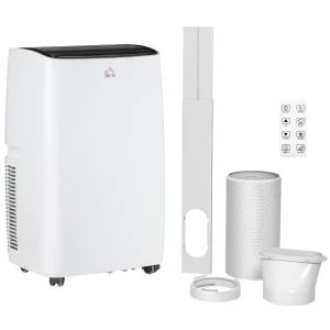 HOMCOM 14,000 BTU Portable Air Conditioner Dehumidifier Cooling Fan for Room up to 40mÂ², with Remote, LED Display, 24H Timer, Window Mount Kit, White