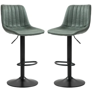 HOMCOM Adjustable Bar Stools Set of 2 Counter Height Barstools Dining Chairs 360Â° Swivel with Footrest for Home Pub, Green