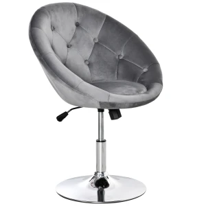 HOMCOM Modern Dining Height Bar Stool Velvet-Touch Tufted Fabric Adjustable Height Armless Tub Chair with Swivel Seat, Grey