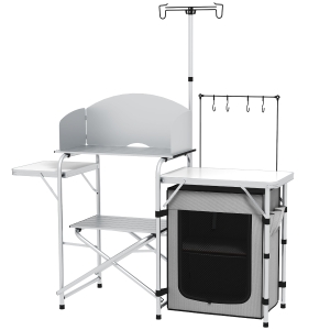 Outsunny Campingkeuken inklapbaar, buitenshuis keuken met UV-bescherming, windscherm, zilver