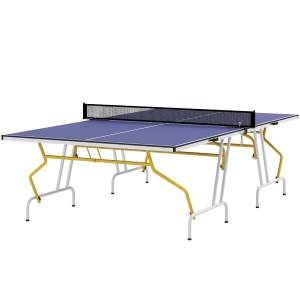 SPORTNOW Stół do Tenisa Stołowego, Składany, Zawiera 2 Rakietki, 3 Piłki, Siatkę, do Wewnątrz i na Zewnątrz, Konstrukcja Metalowa, 274x152x76cm, Niebieski