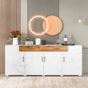 Sideboard Modernes mit 4 Türen 2 Schubladen 208 cm großer Stauraum für Wohnzimmer Weiß