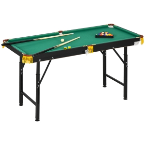 SPORTNOW Masă de Biliard Reglabilă pe Înălțime cu Accesorii, Masă din MDF și Oțel Carom, 140x60x55-75 cm, Verde