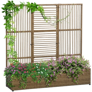 Outsunny Plantenbak Bloembak met Klimhulp, Weerbestendig, 103 cm x 103 cm x 29 cm, Zand
