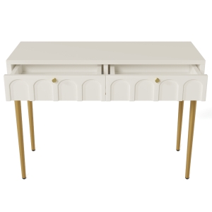 Mesa Consola Elegante con 2 Cajones de Diseño Clásico para Dormitorio Blanco Crema