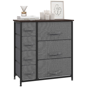HOMCOM Commode 7 tiroirs en tissu, chiffonnier, meuble de rangement moderne, cadre en acier, commode chambre, salon, entrée, 63,5 x 30 x 71 cm, gris foncé