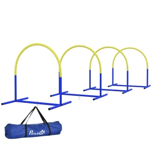 PawHut Agility-Set voor Honden, Hondentraining, 4 Bogen, voor Beginners, met Draagtas, Blauw+Geel, 88 x 64 x 95cm