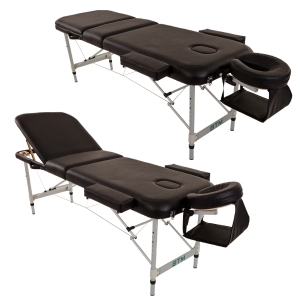 Portable Aluminium Massage Table, 3-Section Foldable Couch Bed with Adjustable Headrest, Arm Support, and Carrying Bag, Black