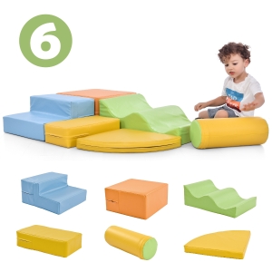 Ensemble de 6 grands blocs de construction pour jouer et grimper avec échelle et toboggan pour enfants d'âge préscolaire et bébés, blocs doux, Coloré