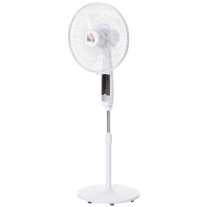 HOMCOM Wentylator stojący 138 cm z timerem 5h, pilotem, regulacją wysokości, 3 prędkościami, stalowy, kolor biały