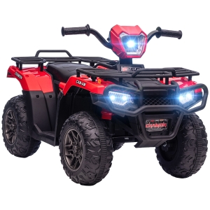 HOMCOM Kinder-Elektroquad, max. 4 km/h, ab 3 Jahren, LED-Scheinwerfer, Musikanschluss, schwarz+rot 88 x 45 x 50 cm