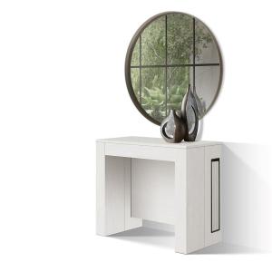 PAZZO DESIGN Tavolo Consolle Allungabile con porta prolunghe, Bianco Frassinato, Made in Italy, da 45 a 300 cm
