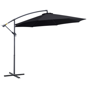 Outsunny Chapéu de Sol de Jardim Ø300x260cm Chapéu de Sol Excêntrico Inclinável com Manivela Base Cruzada e Suporte de Metal 8 Hastes para Terraço Exterior Balcão Preto