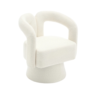Fauteuil de Bureau Design Pivotant Rembourré en Tissu Bouclé, Forme de Tonneau pour Salon et Bureau, Beige
